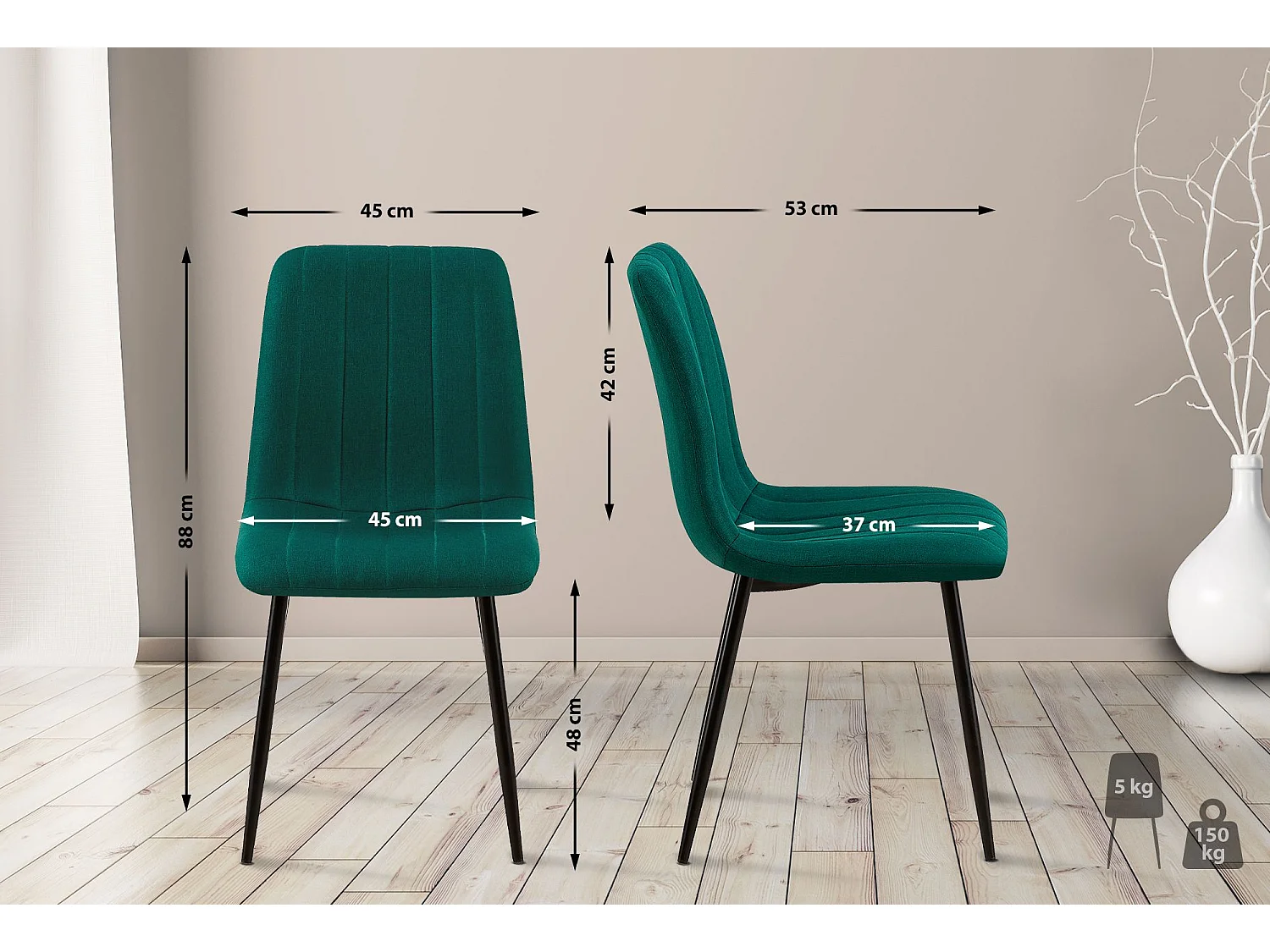 chaise salle à manger - Tissu - Vert foncé - Dijon