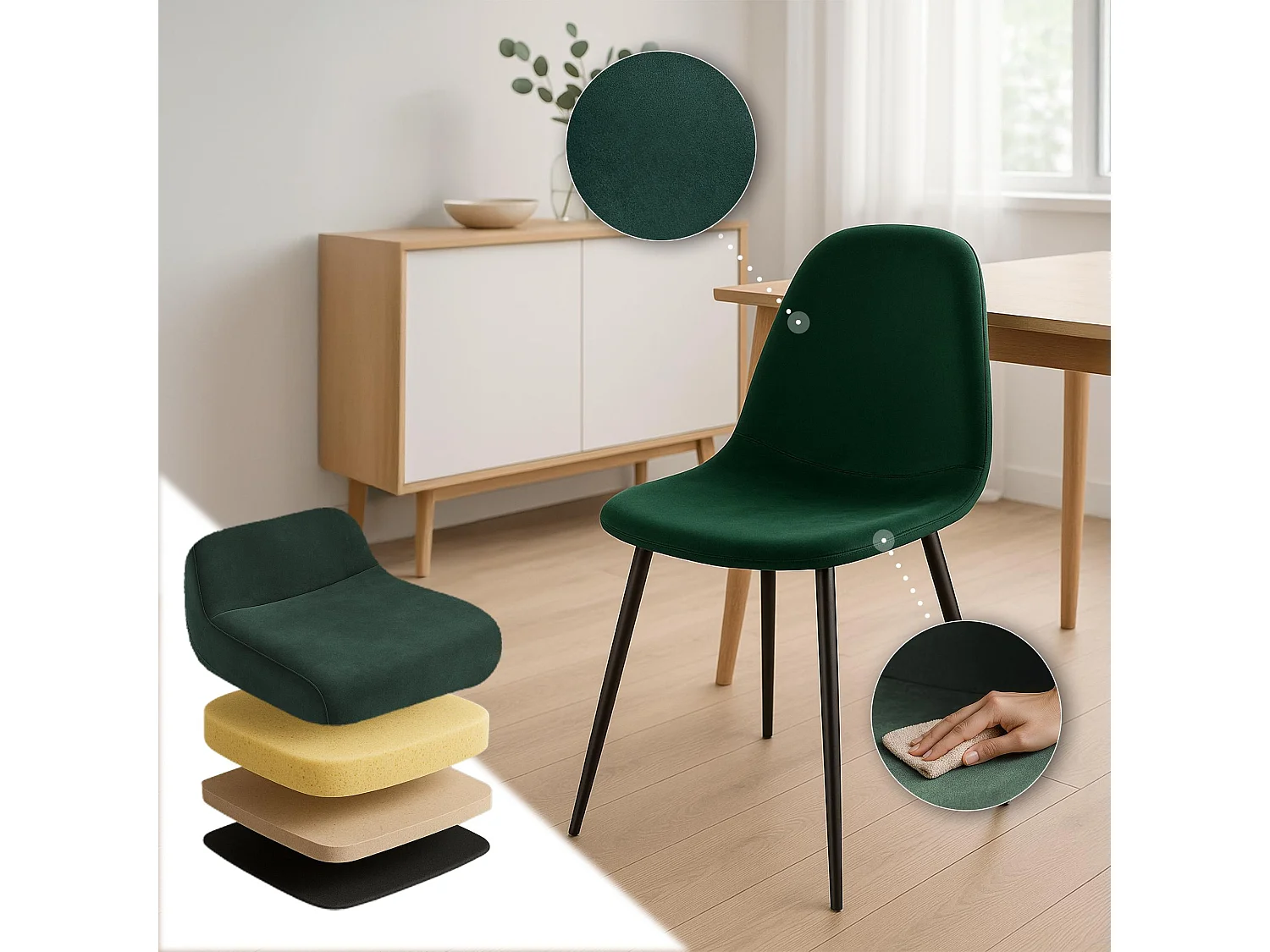 chaise salle à manger - Velours - Vert - Napier