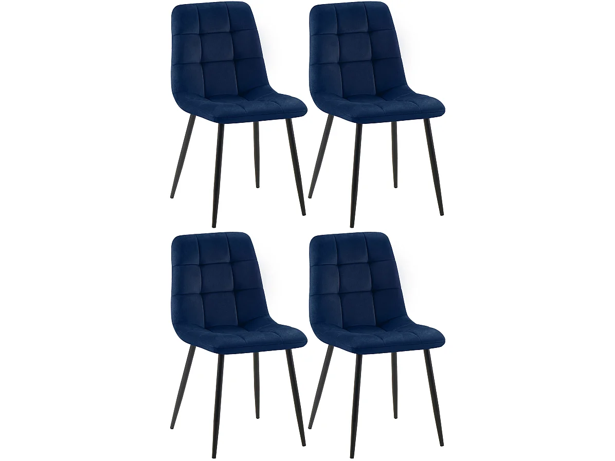 Lot de 4  chaise salle à manger - Velours - Bleu - Tilde