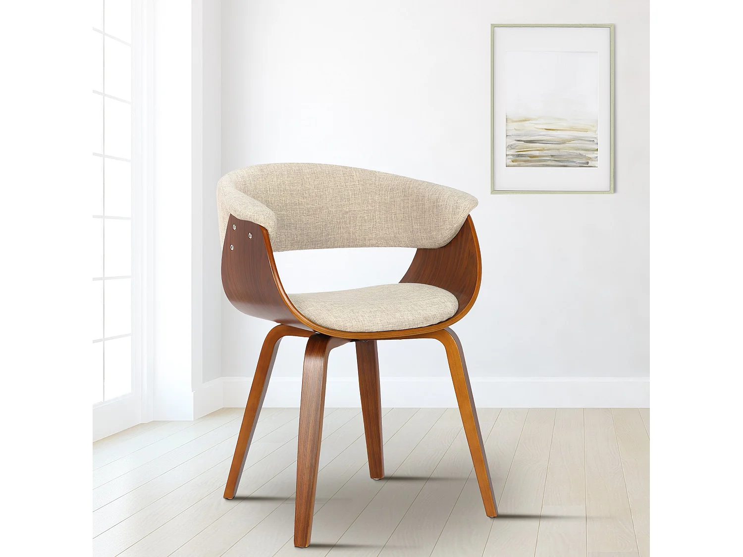 chaise salle à manger - Tissu & Noyer - Crème - Bruce