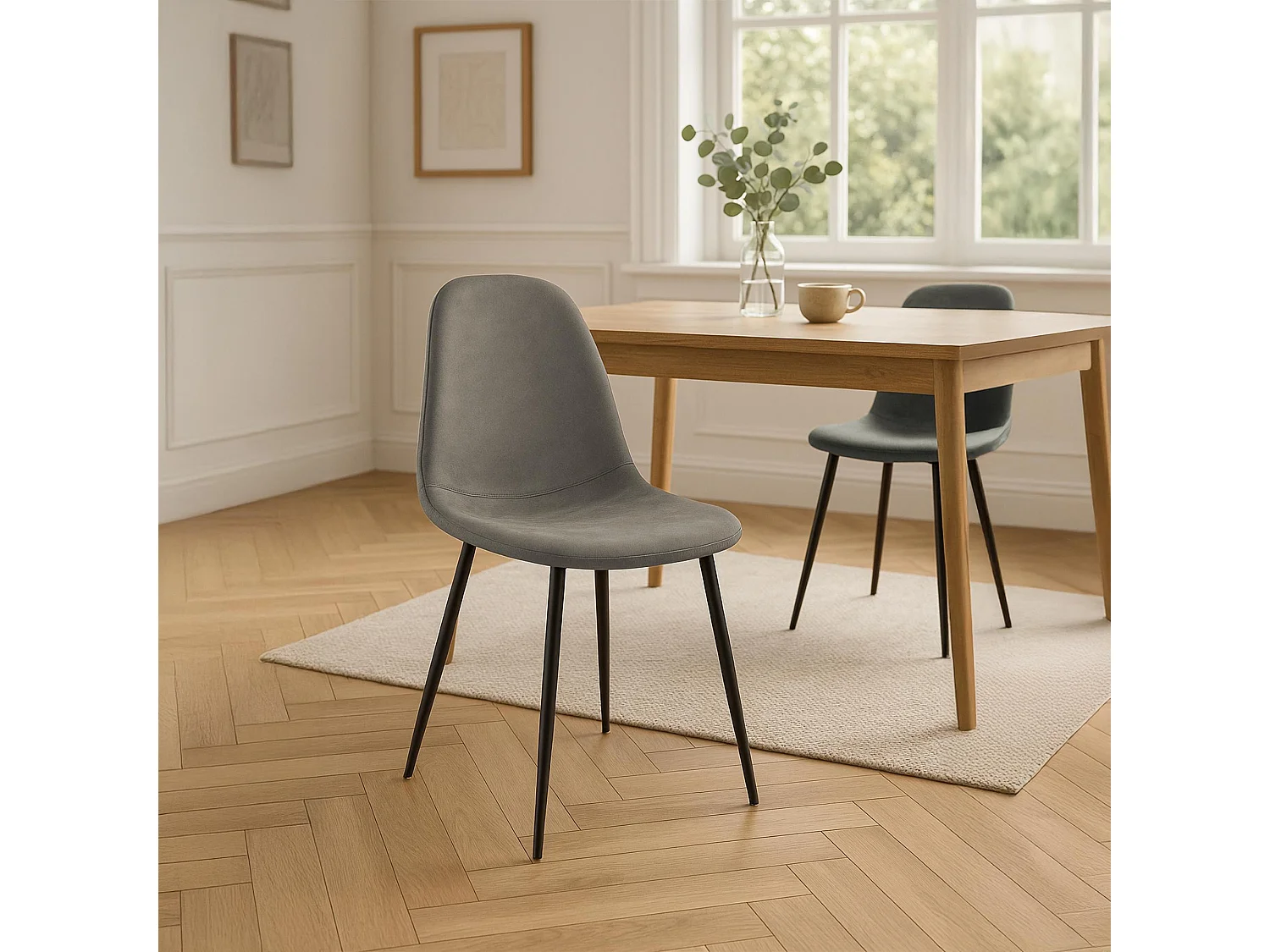 chaise salle à manger - Similicuir vintage - Gris foncé - Napier