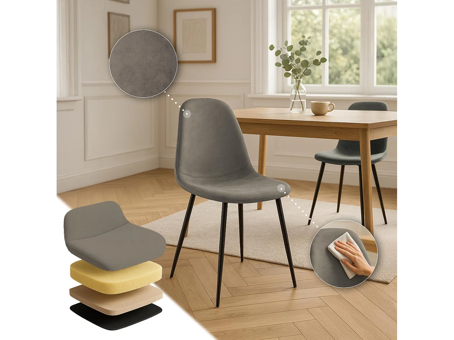 chaise salle à manger - Similicuir vintage - Gris foncé - Napier