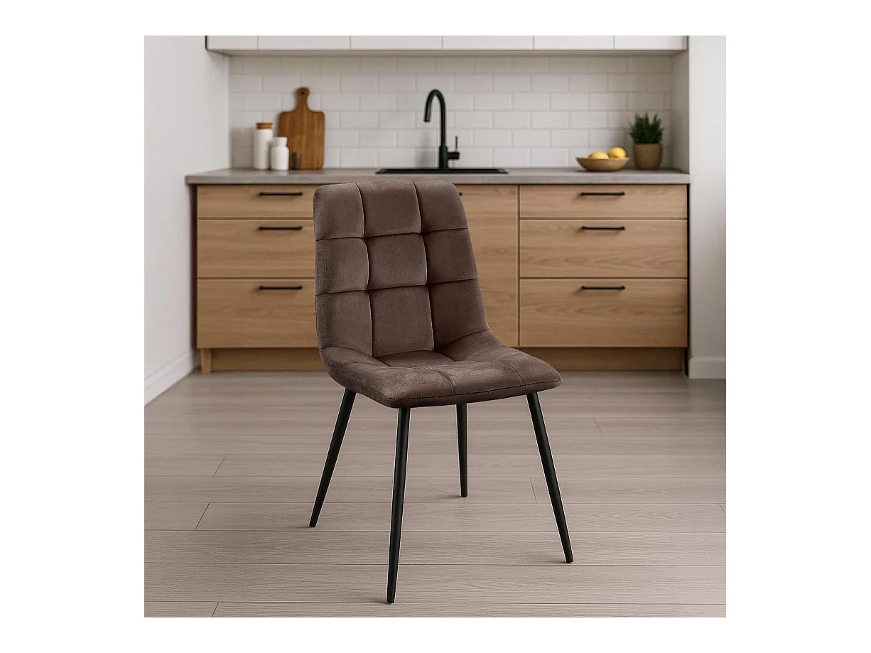 Lot de 4  chaise salle à manger - Velours - Marron - Antibes
