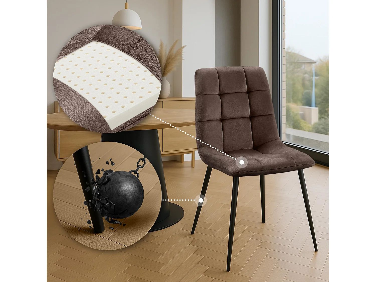 Lot de 4  chaise salle à manger - Velours - Marron - Antibes