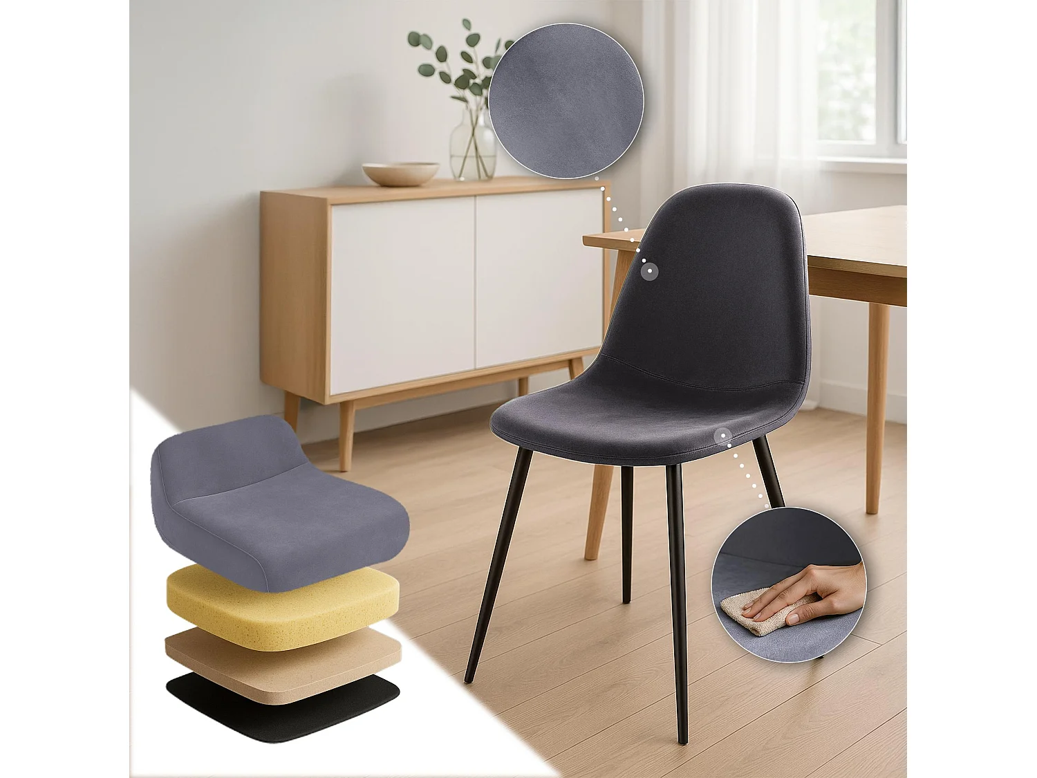 chaise salle à manger - Velours - Gris foncé - Napier