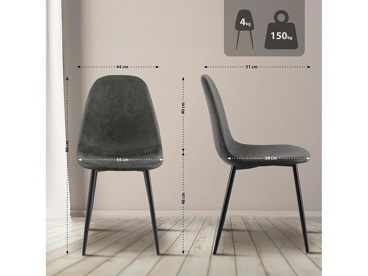 chaise salle à manger - Similicuir vintage - Noir - Napier