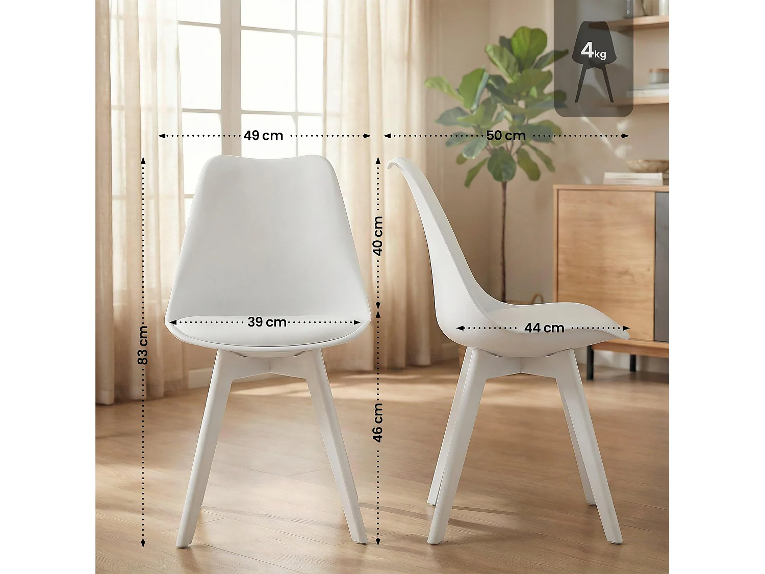 Lot de 4  chaise salle à manger - Plastique - Blanc / Blanc - Linares