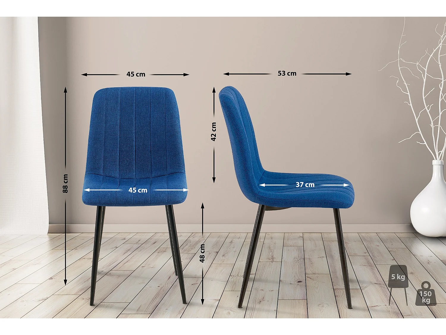 chaise salle à manger - Tissu - Bleu - Dijon