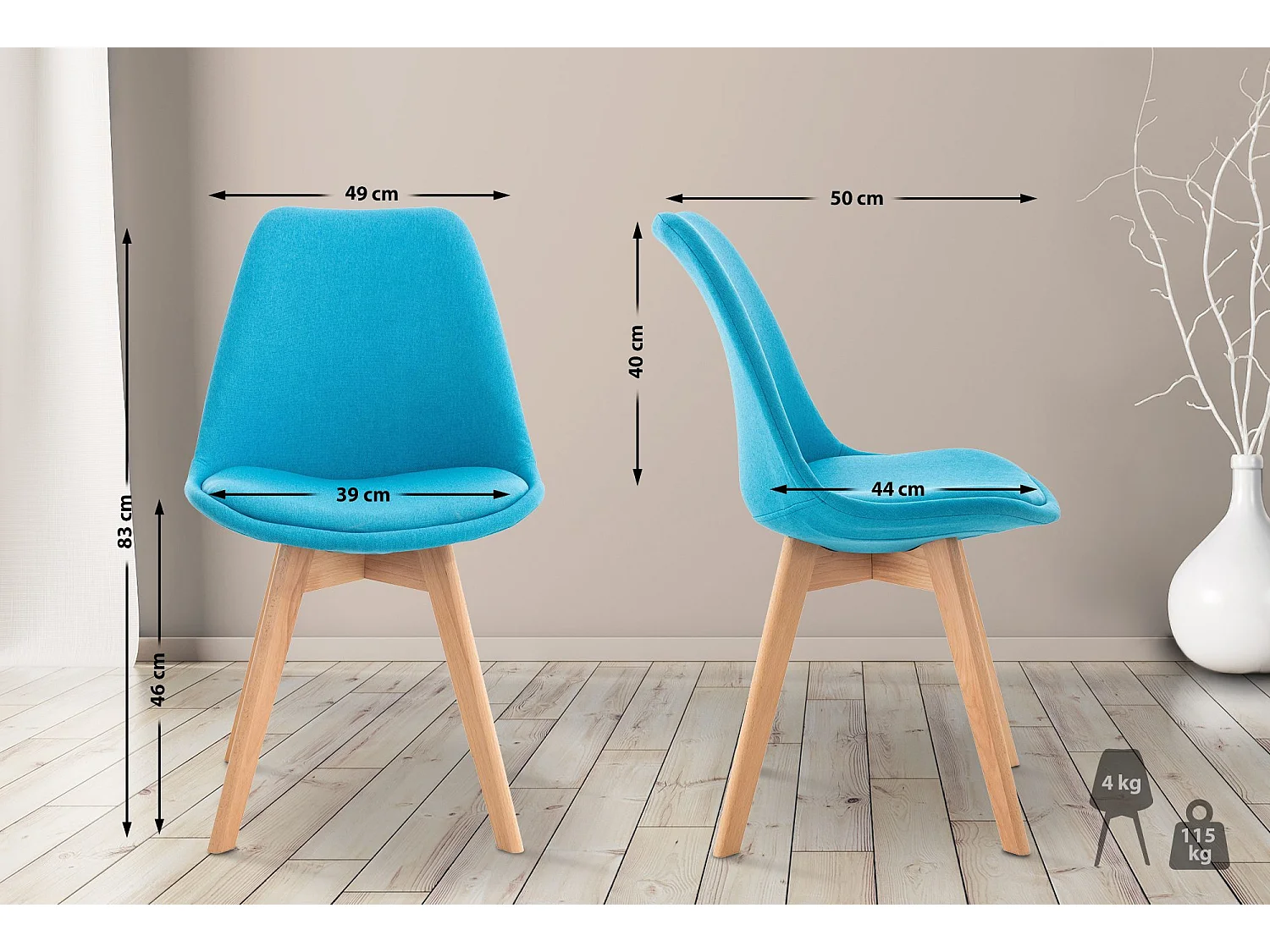 Lot de 4  chaise salle à manger - Tissu - Turquoise - Linares