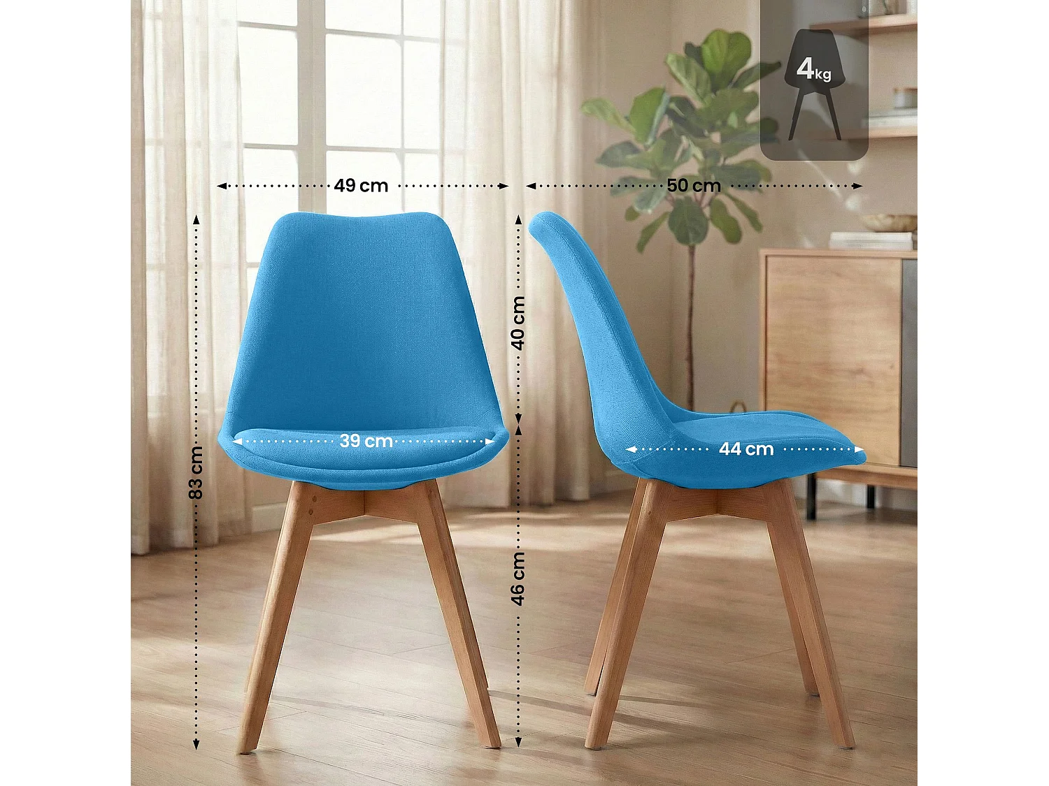 Set van 4  Eetkamerstoelen - Stof - turkis - Linares