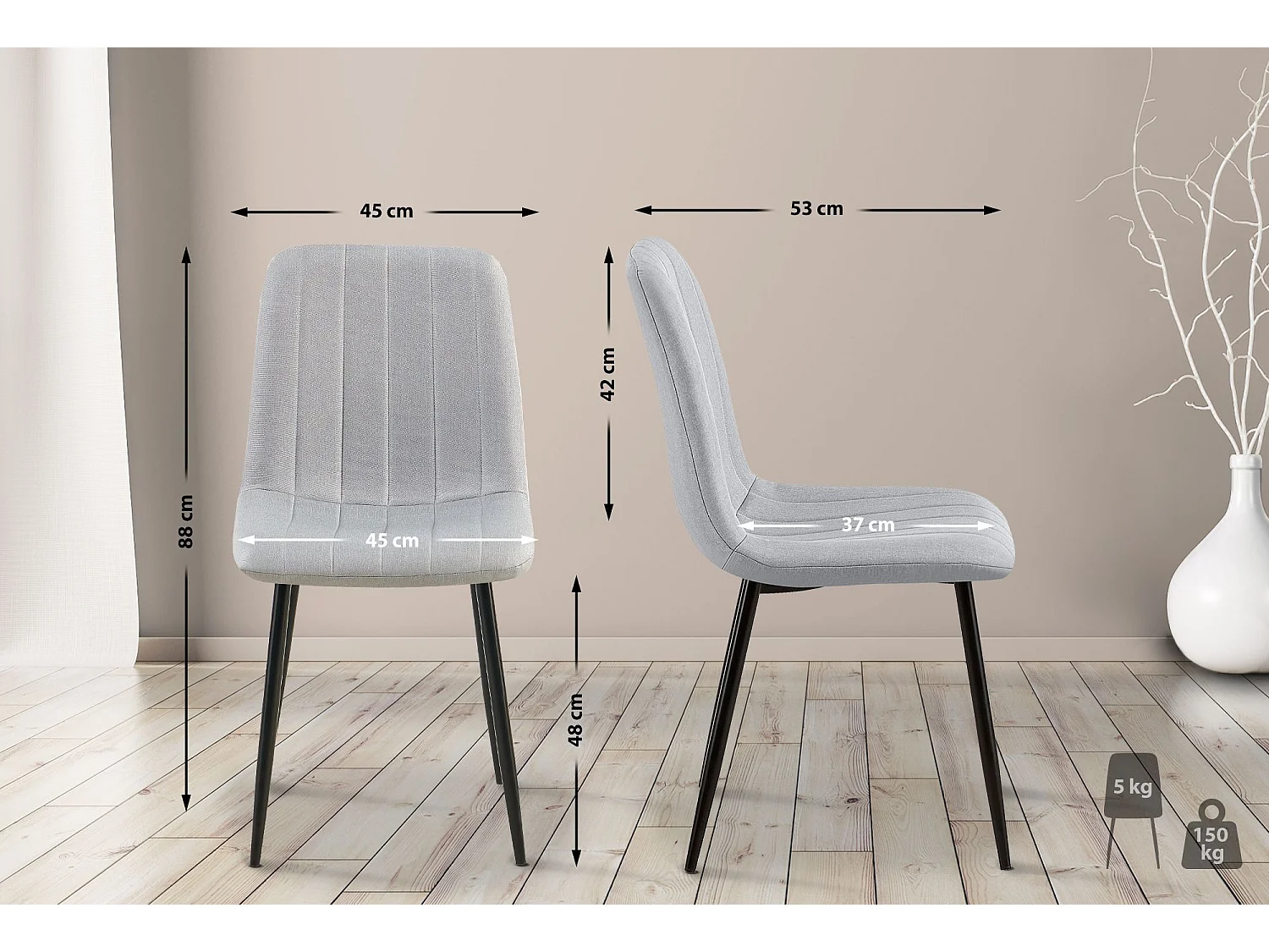 chaise salle à manger - Tissu - Gris - Dijon