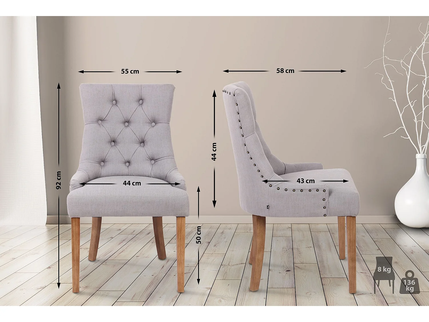 Set van 2  Eetkamerstoelen - Stof & antiek licht - grijs - Aberdeen