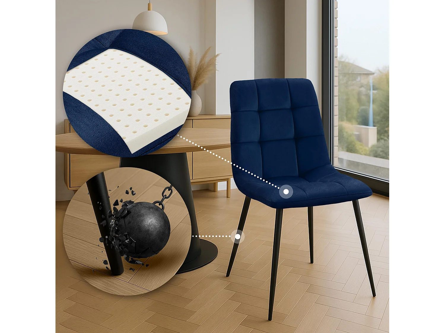 Lot de 2  chaise salle à manger - Velours - Bleu - Tilde