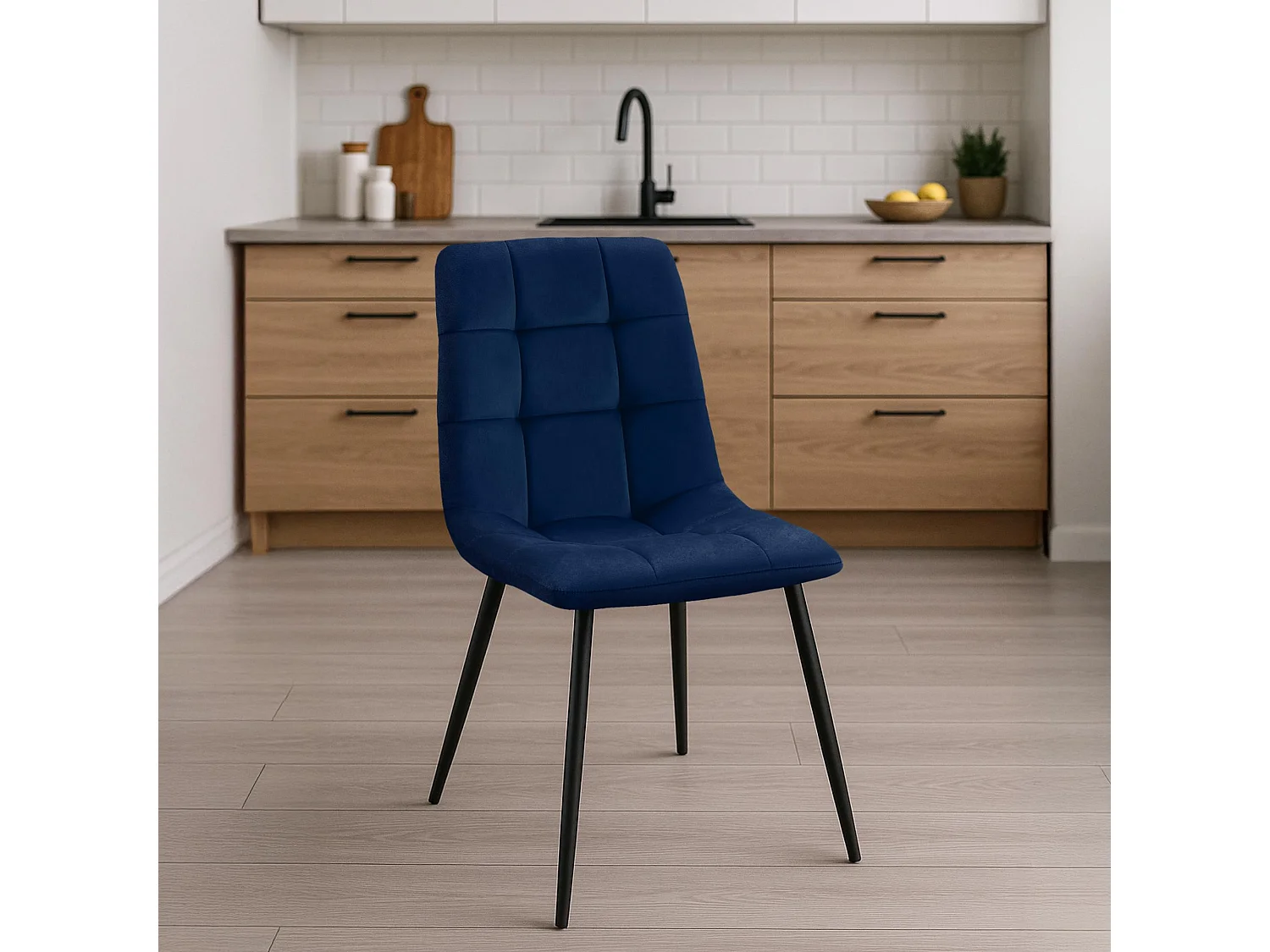 Lot de 2  chaise salle à manger - Velours - Bleu - Tilde