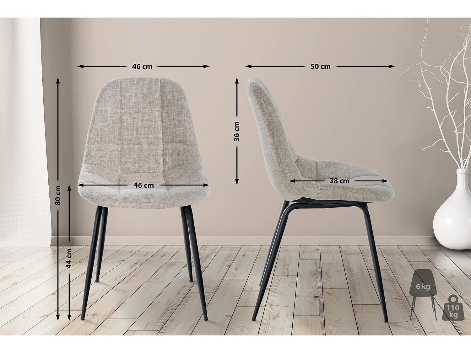 chaise salle à manger - Tissu - Crème - Tom