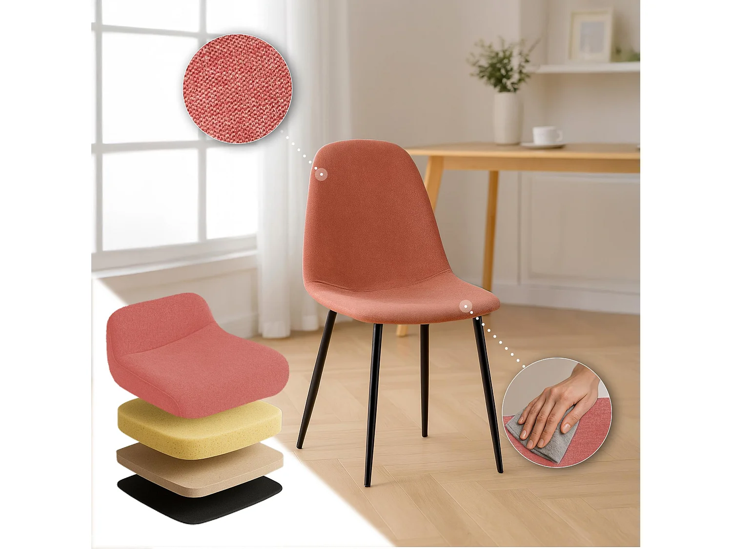 chaise salle à manger - Tissu - Orange - Napier