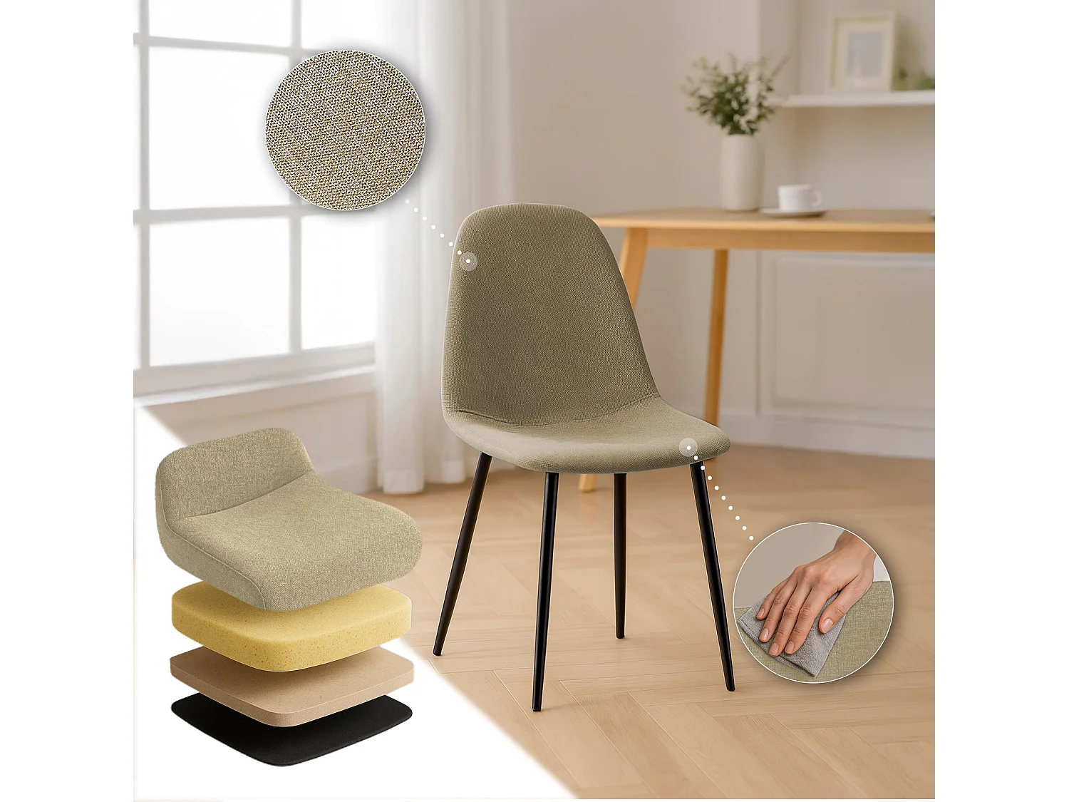 chaise salle à manger - Tissu - Taupe - Napier