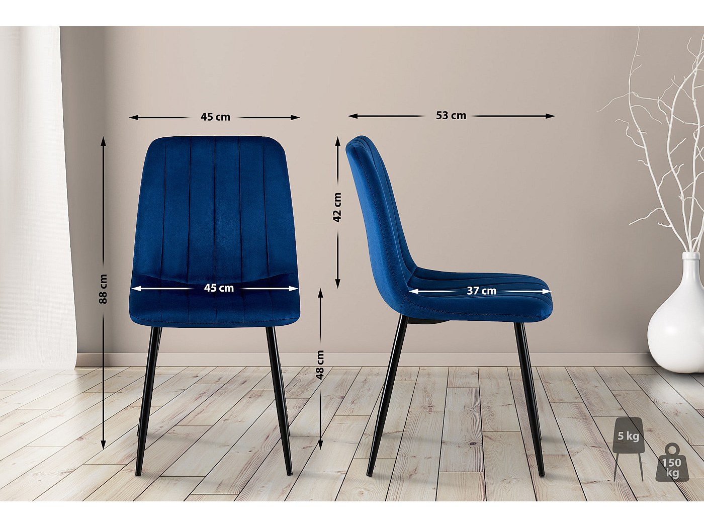 chaise salle à manger - Velours & Métal - Bleu - Dijon