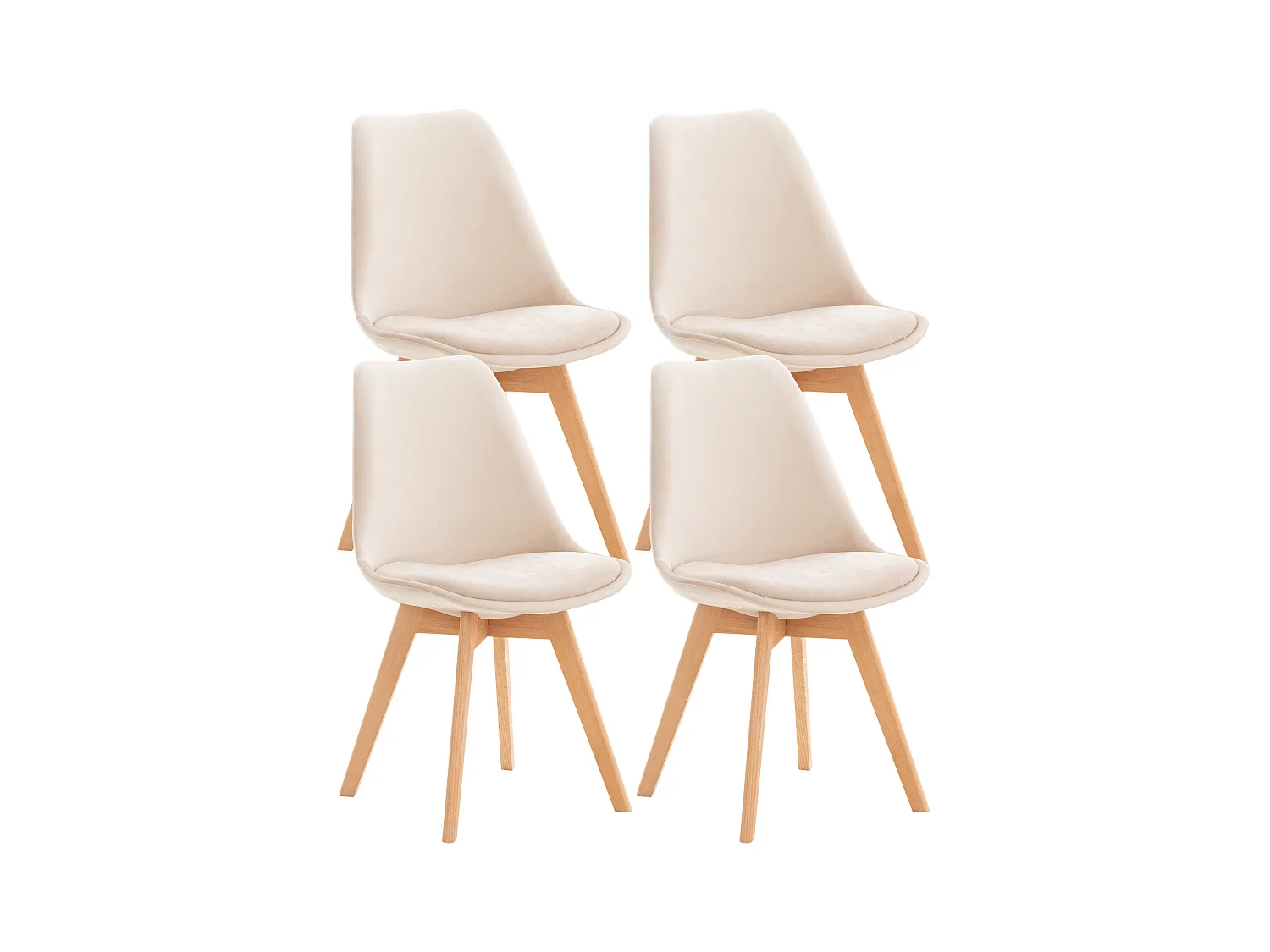 Lot de 4  chaise salle à manger - Velours - Beige - Linares