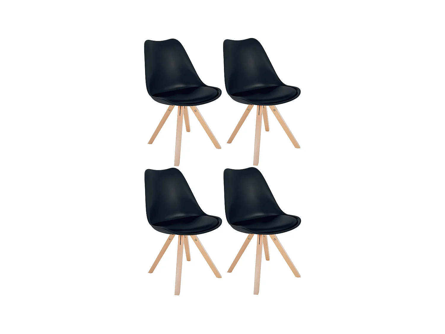 Lot de 4  chaise salle à manger - Plastique & Nature (carré) - Noir - Sofia