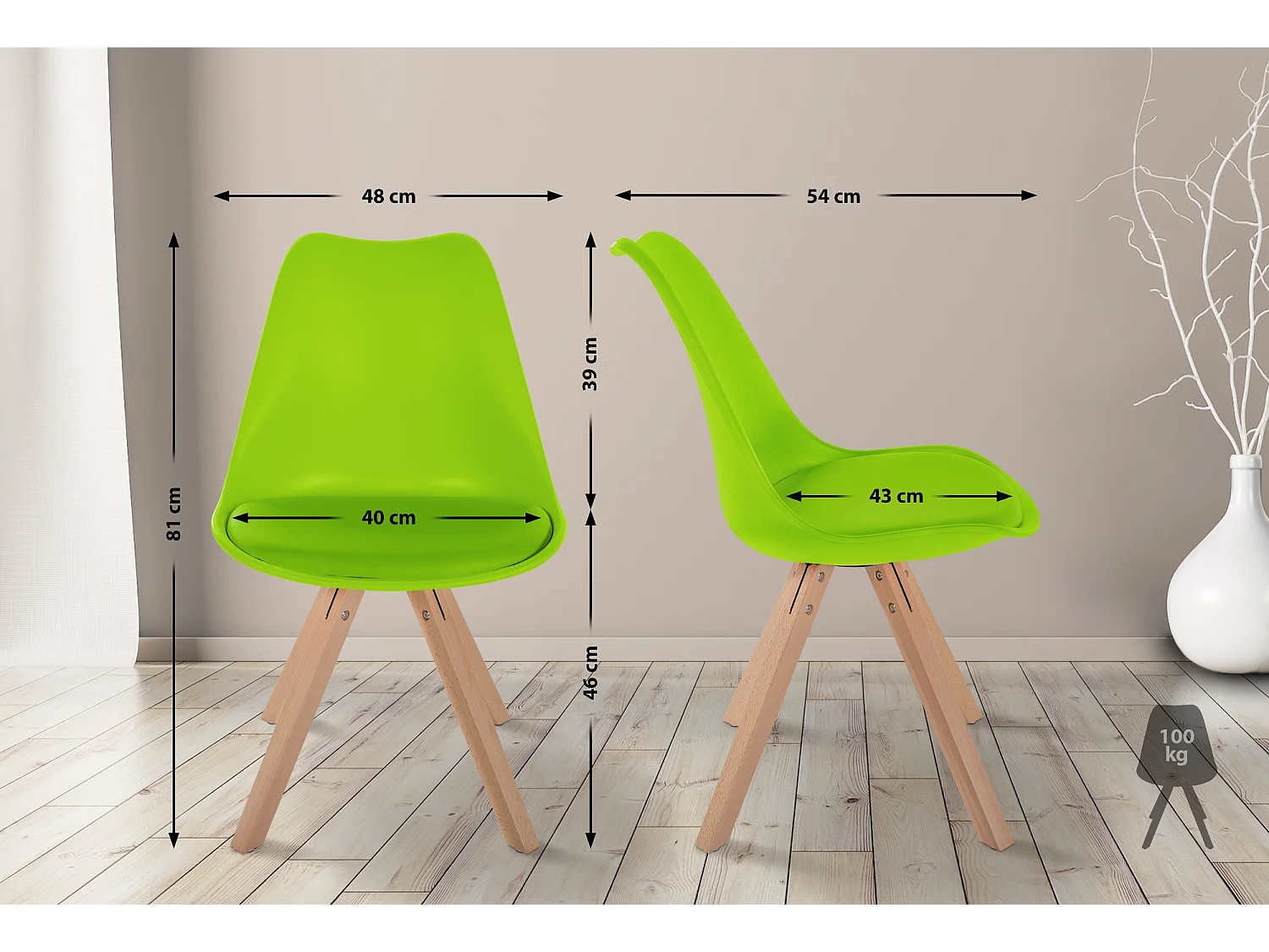 Eetkamerstoelen - Kunststof & Hout - lichtgroen - Sofia