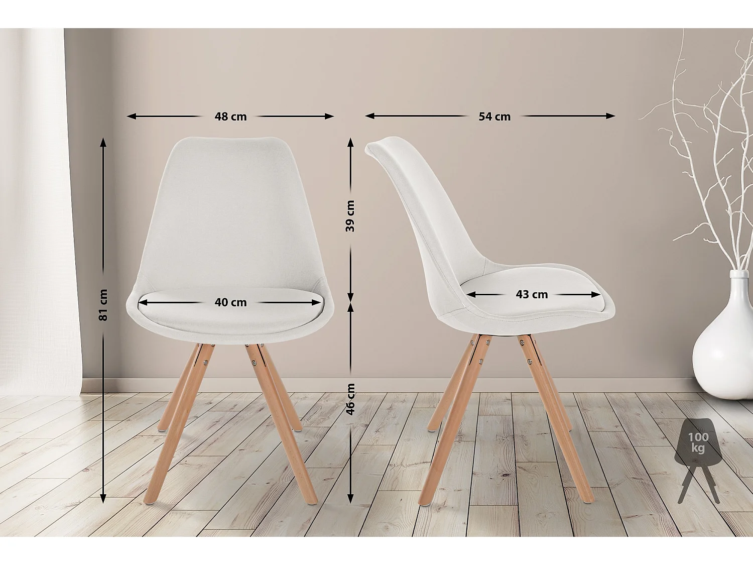 Eetkamerstoelen - Stof & natura (ronde) - creme - Sofia