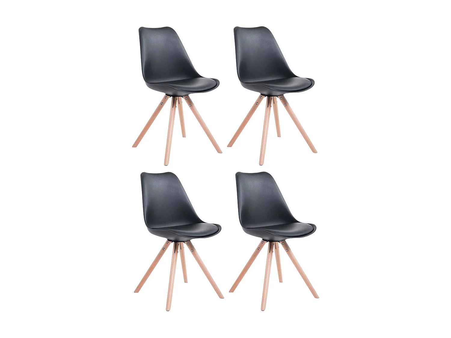 Lot de 4  chaise salle à manger - Similicuir & Nature - Noir - Toulouse