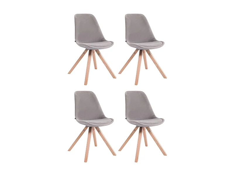 Set van 4  Eetkamerstoelen - Fluweel & natura - grijs - Toulouse