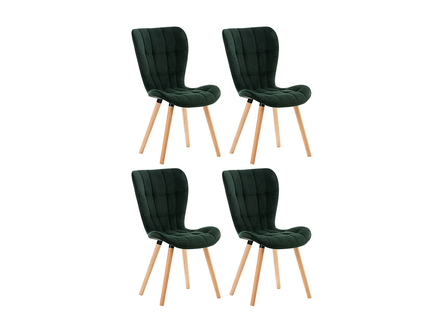 Lot de 4  chaise salle à manger - Velours - Vert - Elda