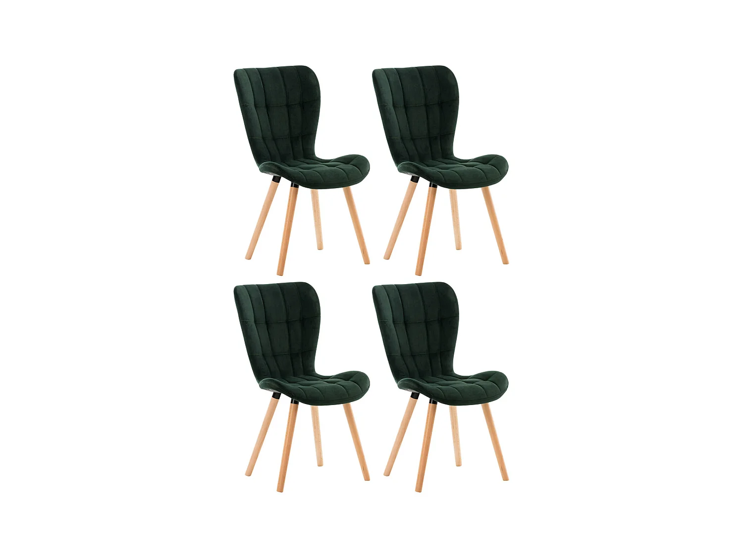 Lot de 4  chaise salle à manger - Velours - Vert - Elda