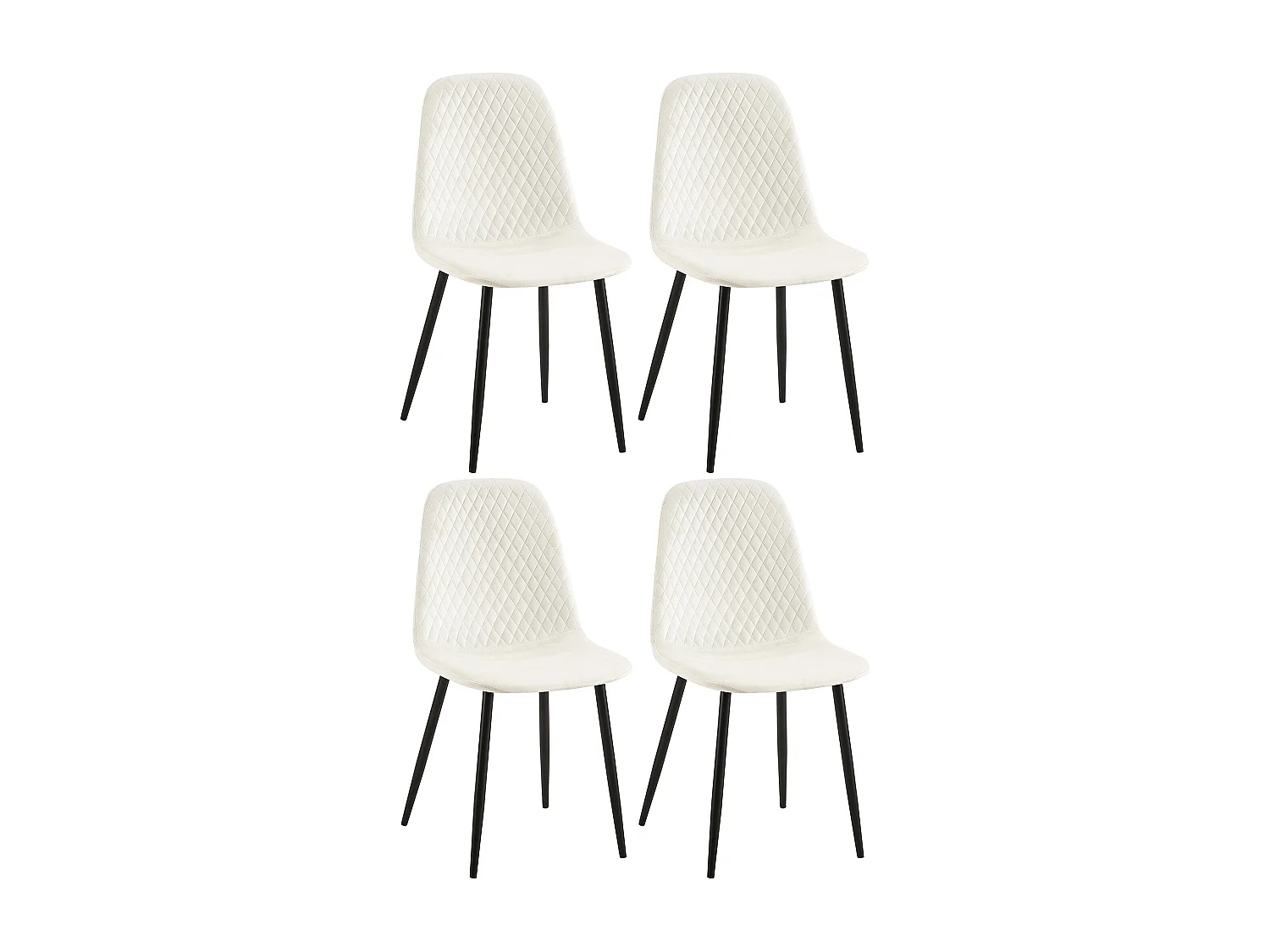 Lot de 4  chaise salle à manger - Velours - Blanc crème - Giverny