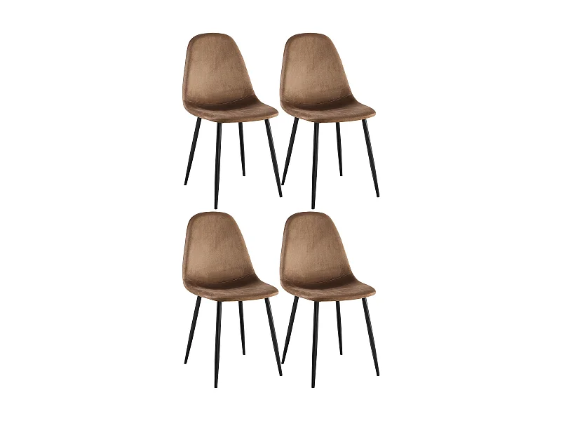 Lot de 4  chaise salle à manger - Velours - Marron - Napier