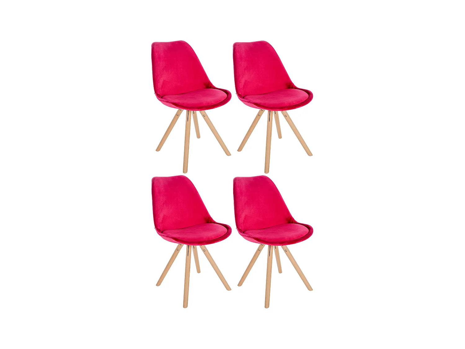 Lot de 4  chaise salle à manger - Velours & Nature (rond) - Rouge - Sofia