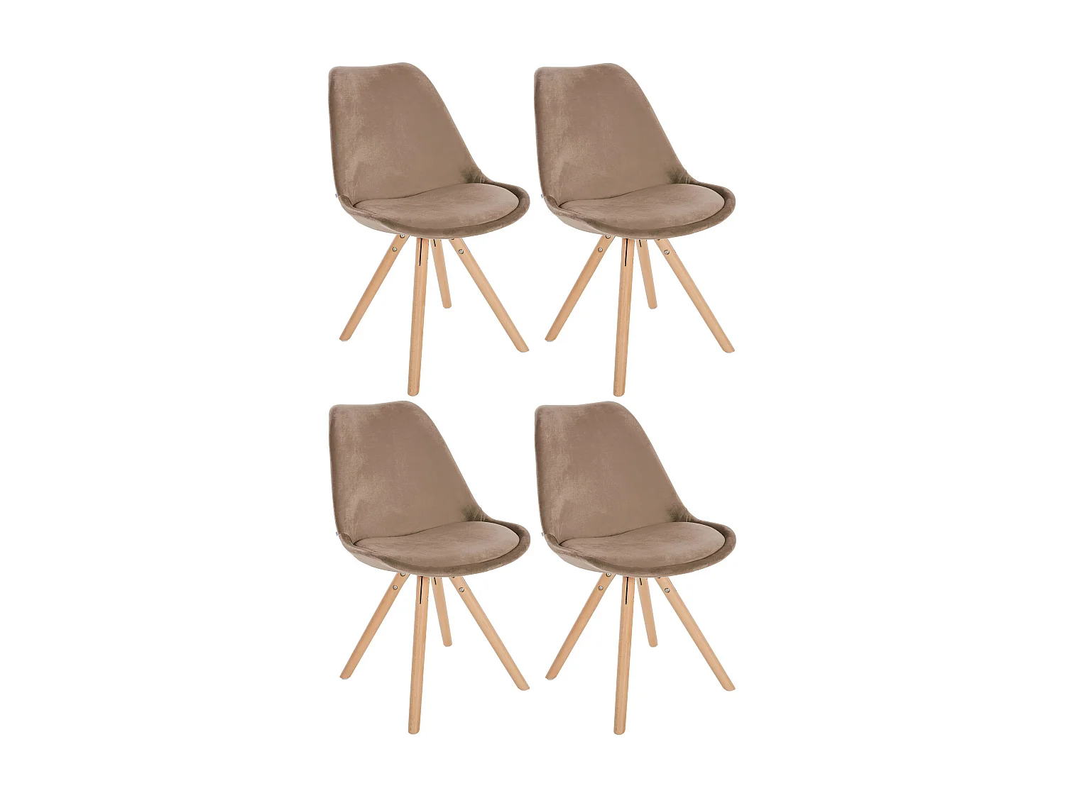 Lot de 4  chaise salle à manger - Velours & Bois - Marron - Sofia