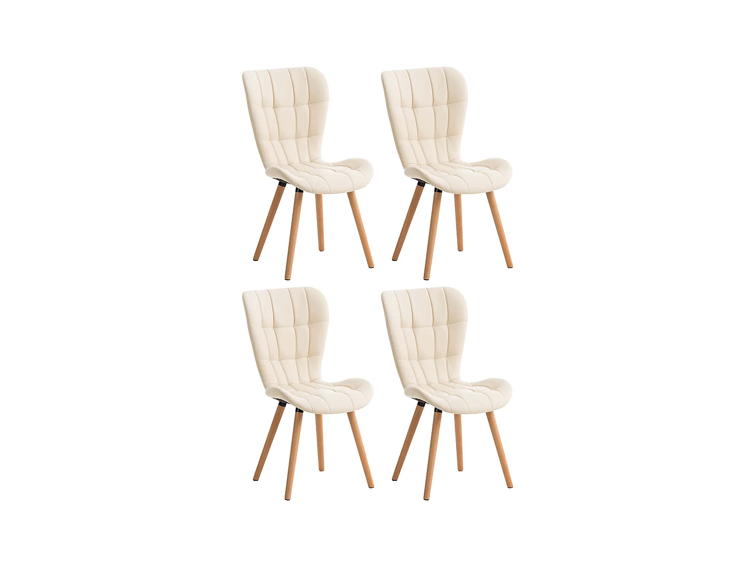 Lot de 4  chaise salle à manger - Similicuir - Crème - Elda