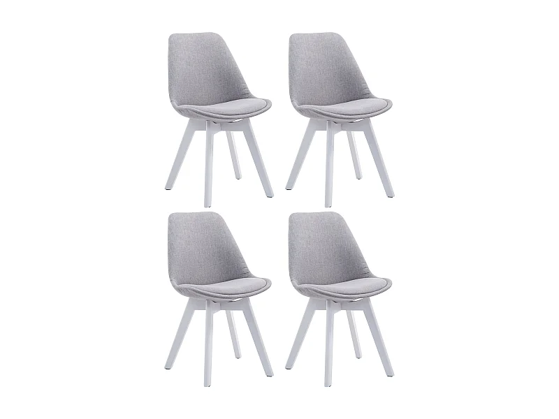 Lot de 4  chaise salle à manger - Tissu & Blanc - Gris - Borneo V2