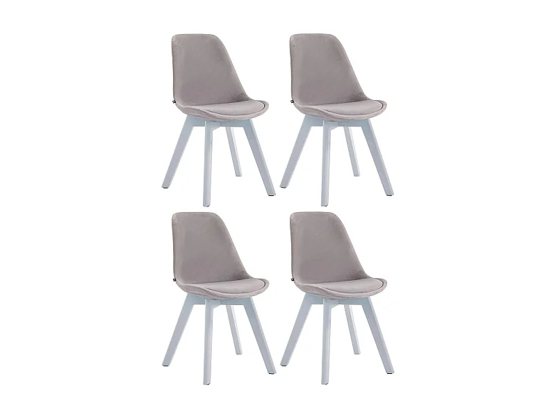 Lot de 4  chaise salle à manger - Velours & Blanc - Gris - Borneo V2