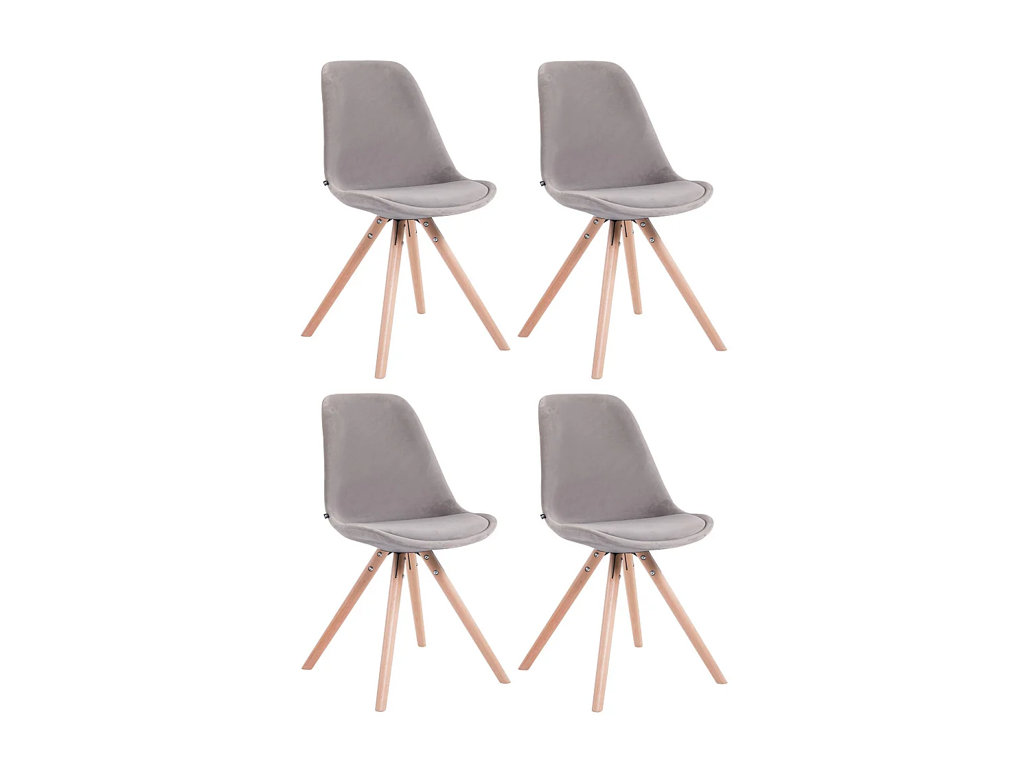Set van 4  Eetkamerstoelen - Fluweel & natura - grijs - Toulouse