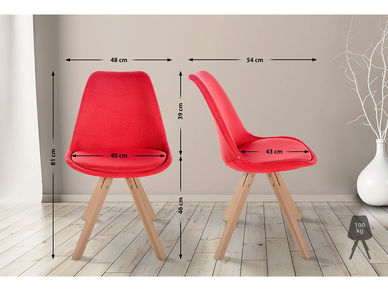 chaise salle à manger - Tissu & Nature (carré) - Rouge - Sofia