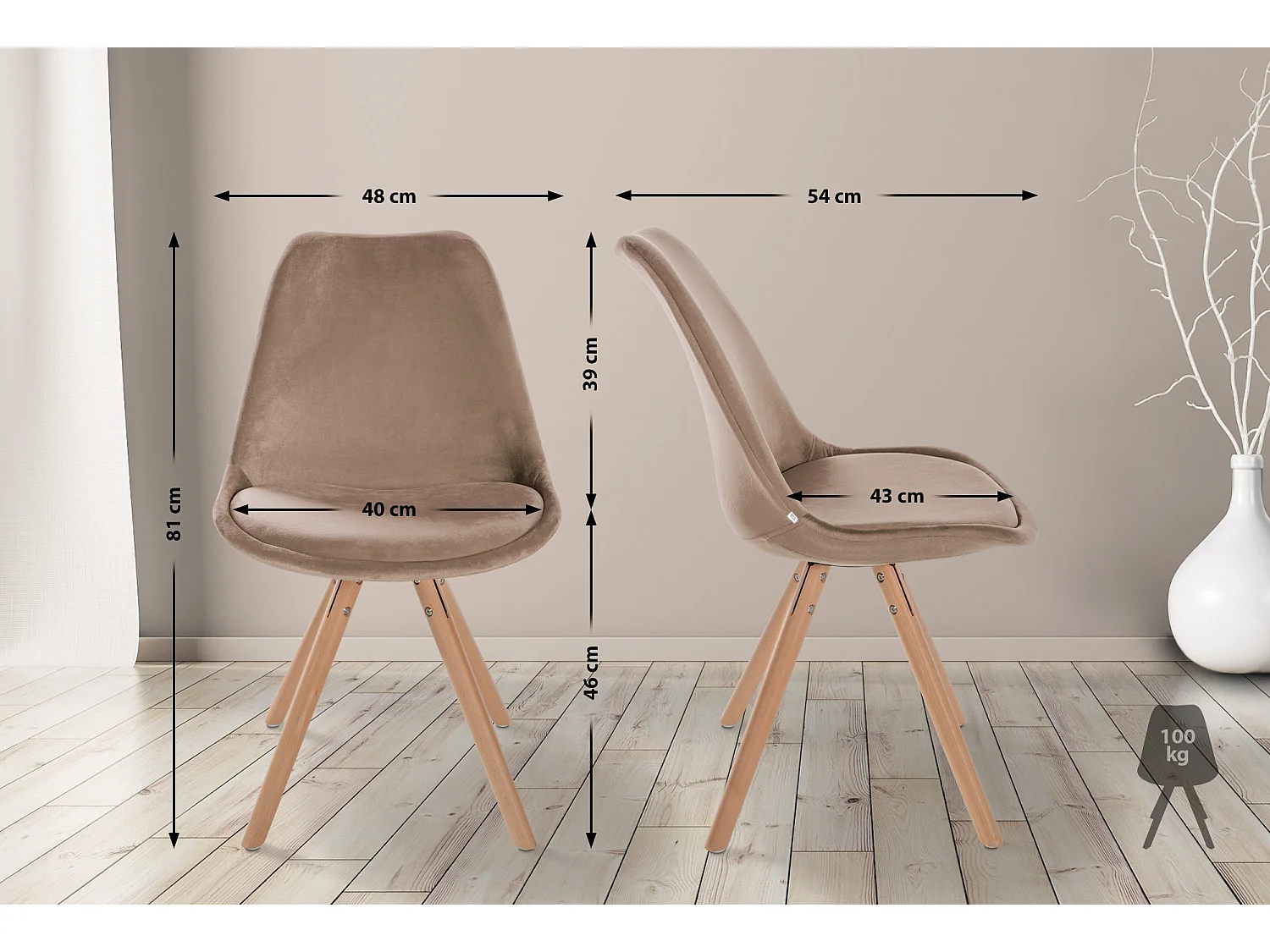 chaise salle à manger - Velours & Bois - Marron - Sofia