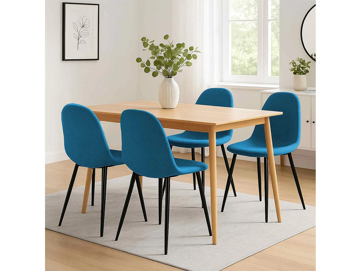 Lot de 4  chaise salle à manger - Tissu - Bleu - Napier