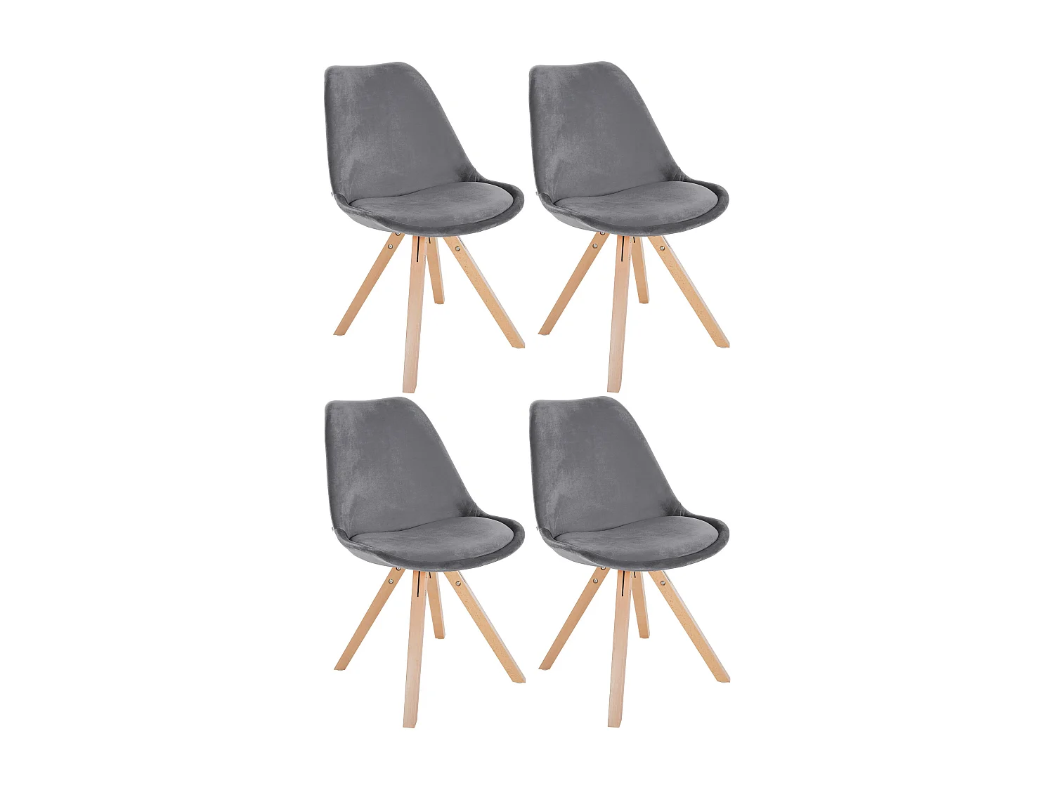 Lot de 4  chaise salle à manger - Velours & Nature (carré) - Gris - Sofia