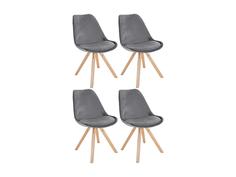 Lot de 4  chaise salle à manger - Velours & Nature (carré) - Gris - Sofia