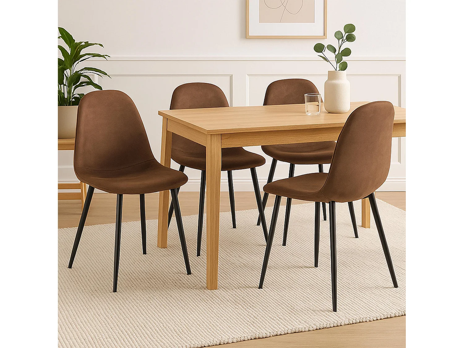 Set De 4  Silla de comedor - Simil cuero - Marrón - Napier