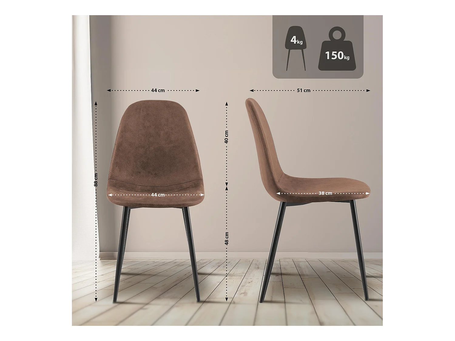 Lot de 4  chaise salle à manger - Similicuir - Marron - Napier