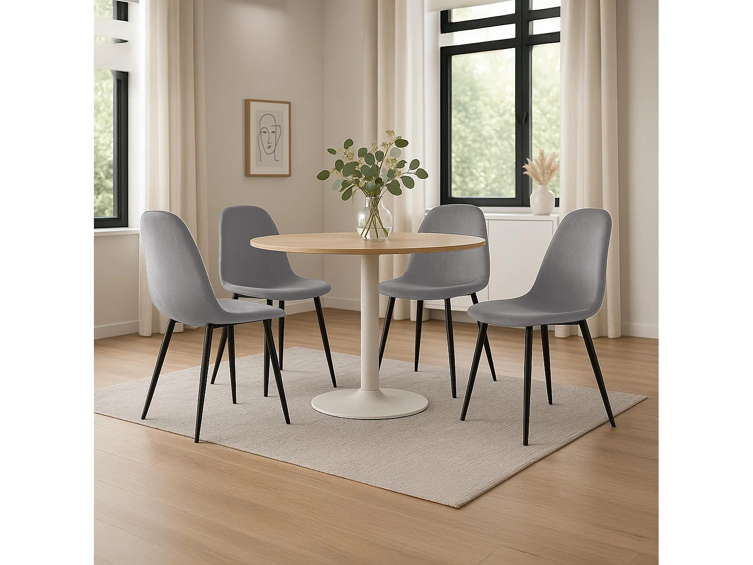 Lot de 4  chaise salle à manger - Velours - Gris - Napier