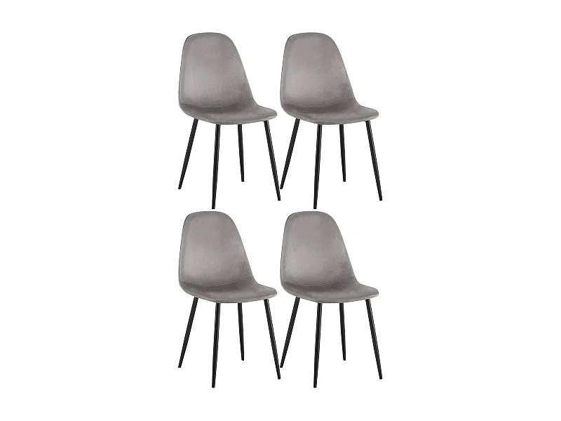 Lot de 4  chaise salle à manger - Velours - Gris - Napier