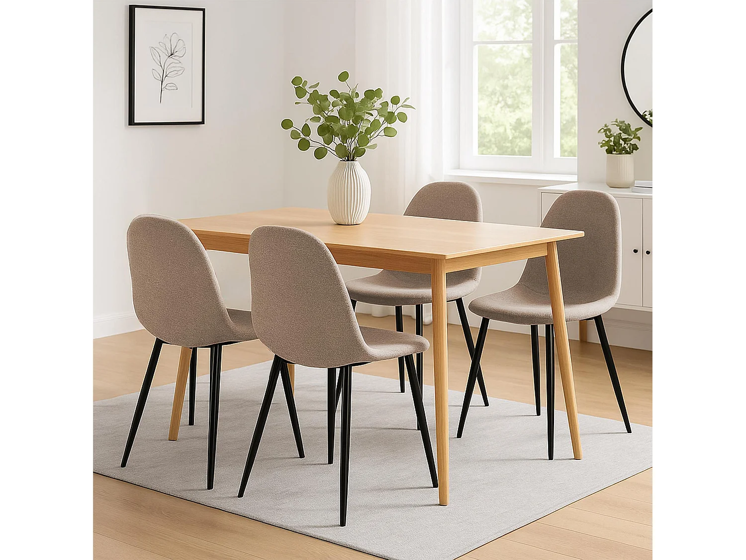 Lot de 4  chaise salle à manger - Tissu - Crème - Napier