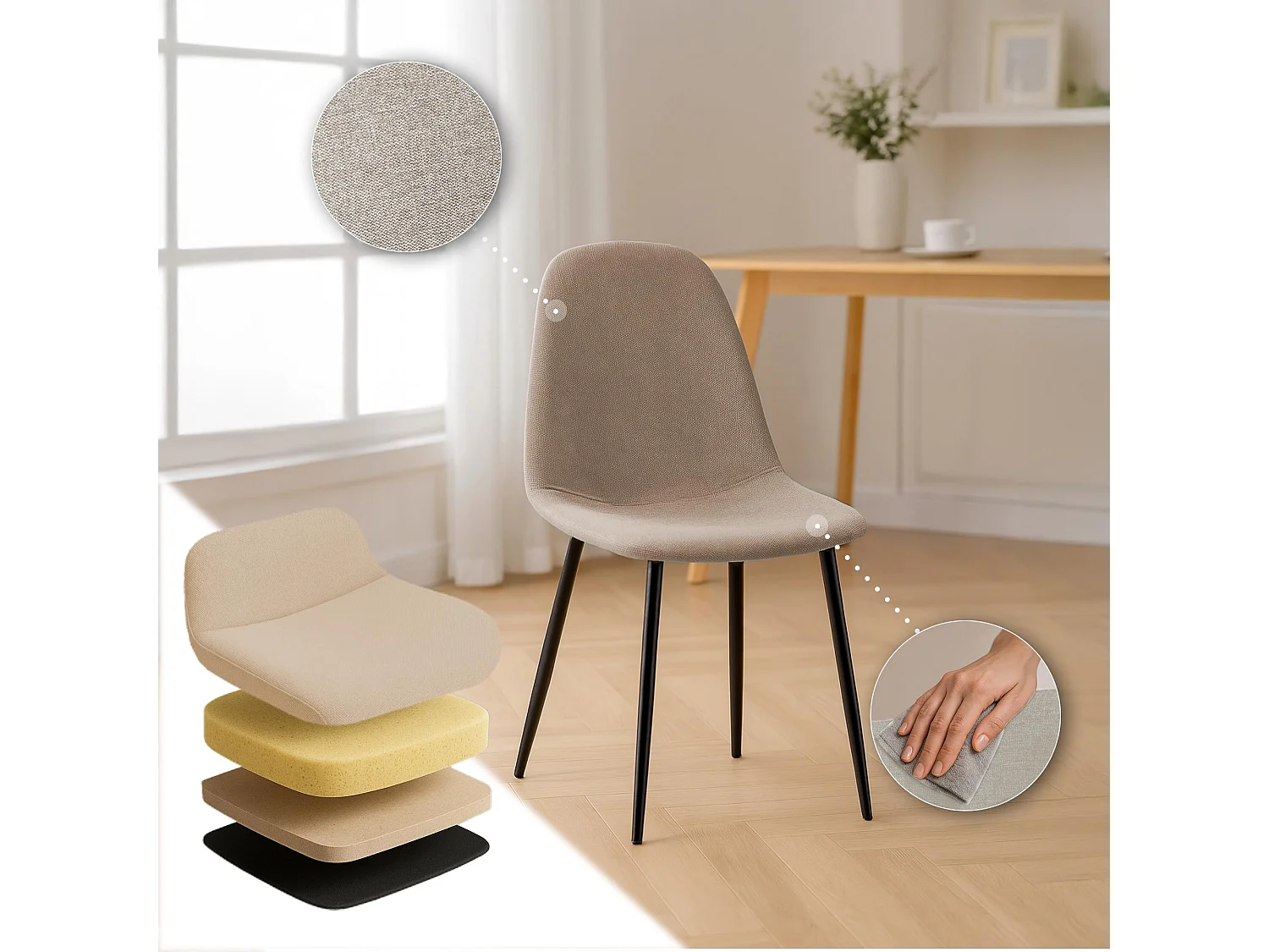 Lot de 4  chaise salle à manger - Tissu - Crème - Napier