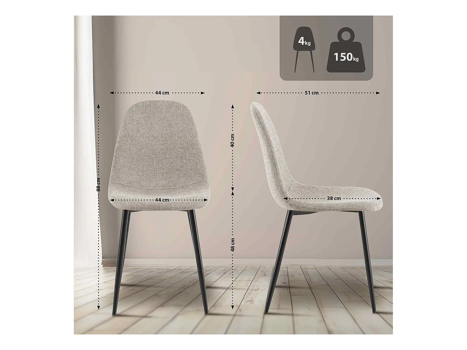 Lot de 4  chaise salle à manger - Tissu - Crème - Napier